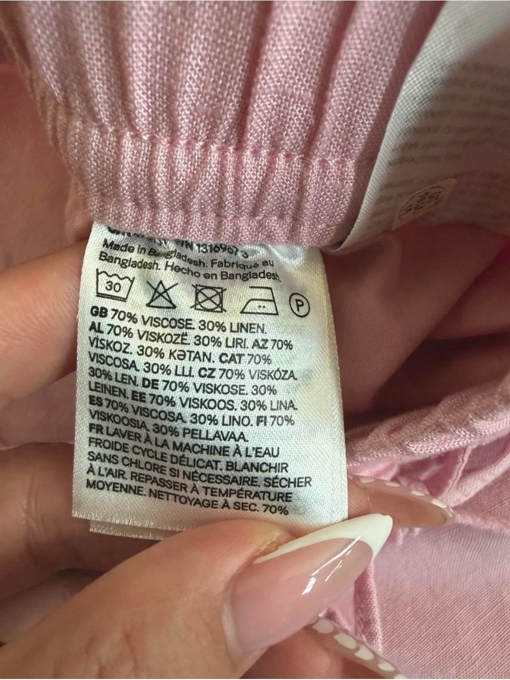 H&M Light Pink Wide-Leg Linen Blend Pants - Size S